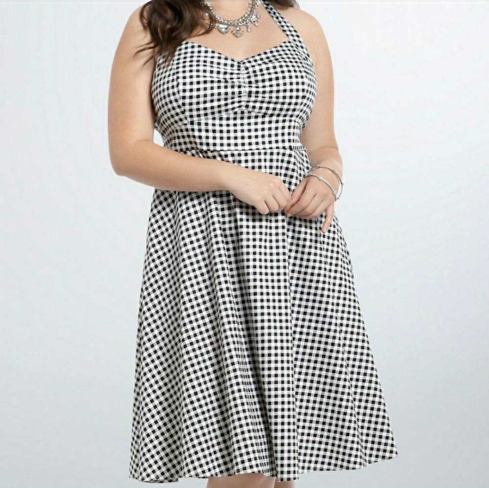 Retro Chic Gingham Halter Dress